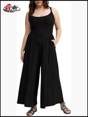 Sleeveless Scoop Neck Wide Leg Jumpsuit with Pockets